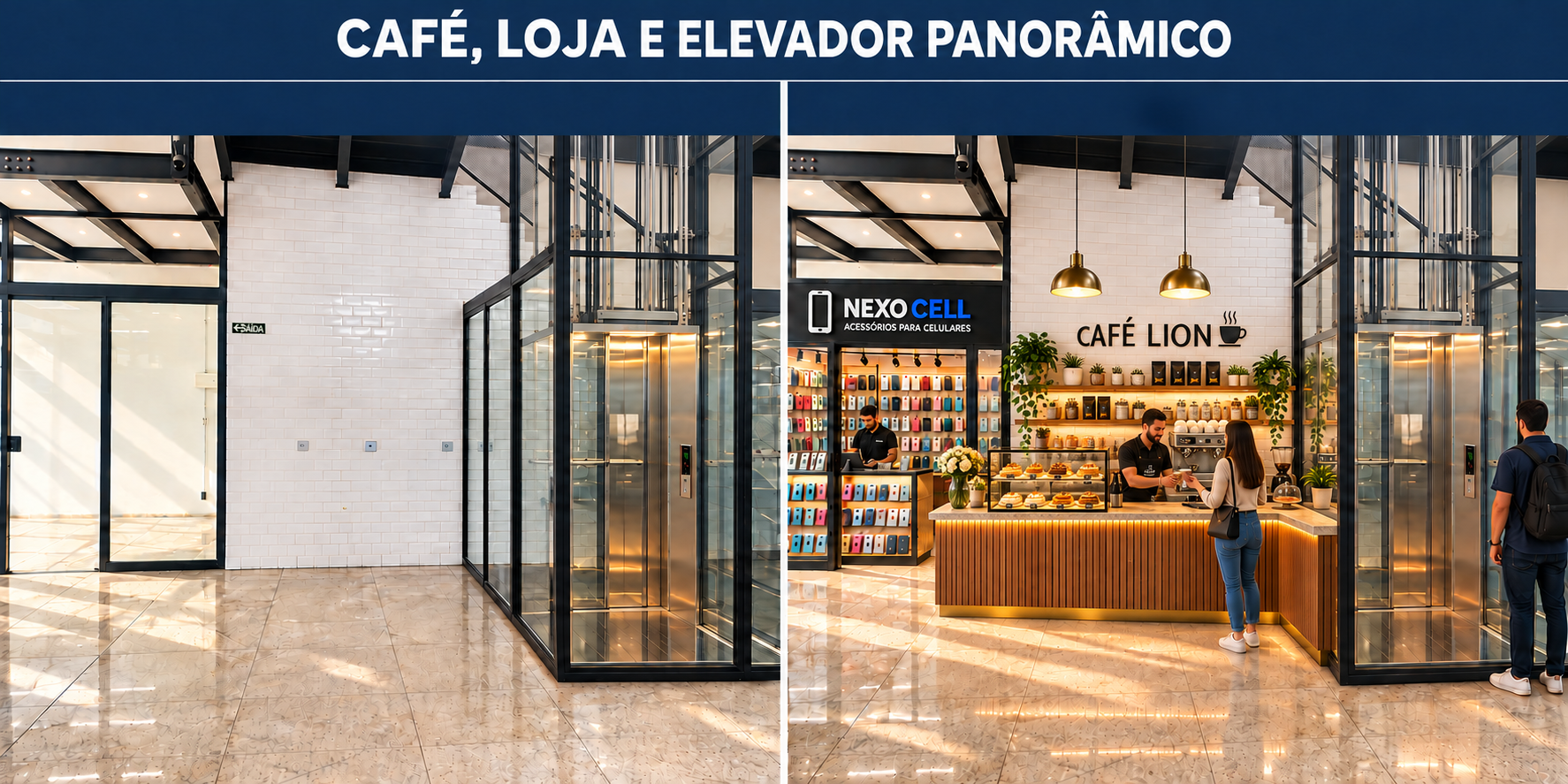 Café com balcão em L na Galeria Lion