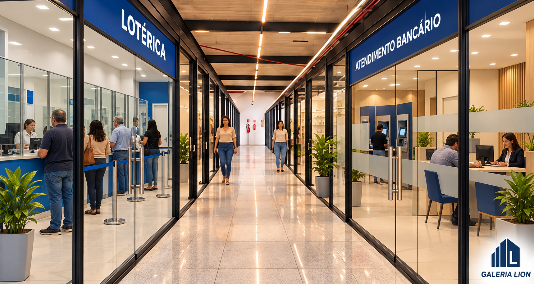 Possibilidades: lotérica e atendimento bancário na Galeria Lion